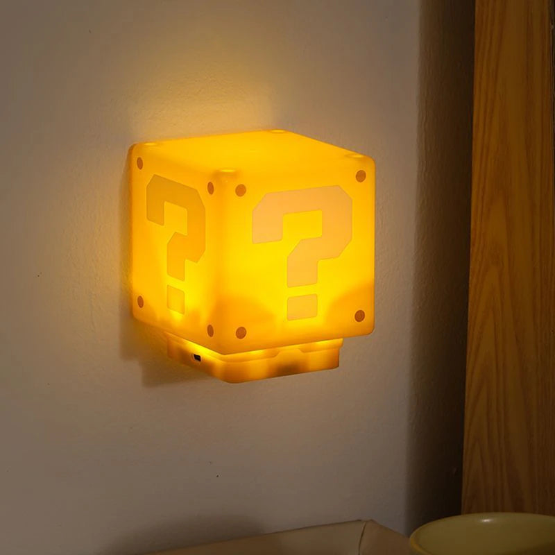 8cm Super Mario Bros LED Question Mark Brick Night Light USB Charging Desk Lamp Light